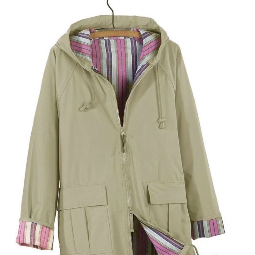 Sage Hooded Jacket with Striped Lining